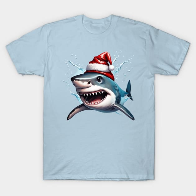 Santa Jaws Christmas Shark Cartoon Art T-Shirt by taiche